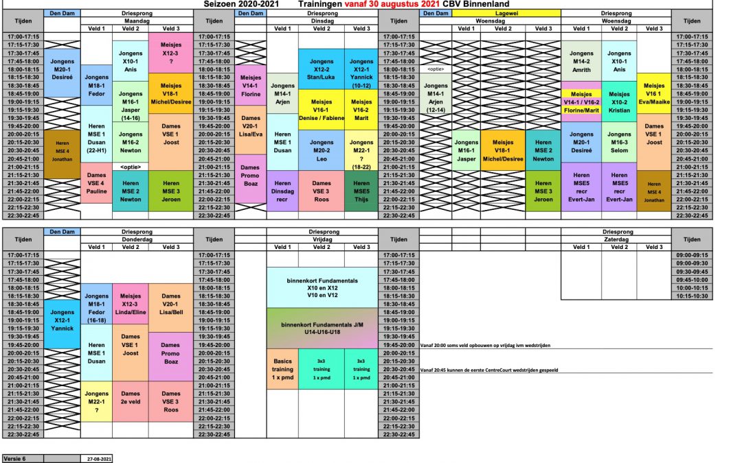 Trainingsschema alweer gewijzigd, wijzigingen gaan in op 06-09